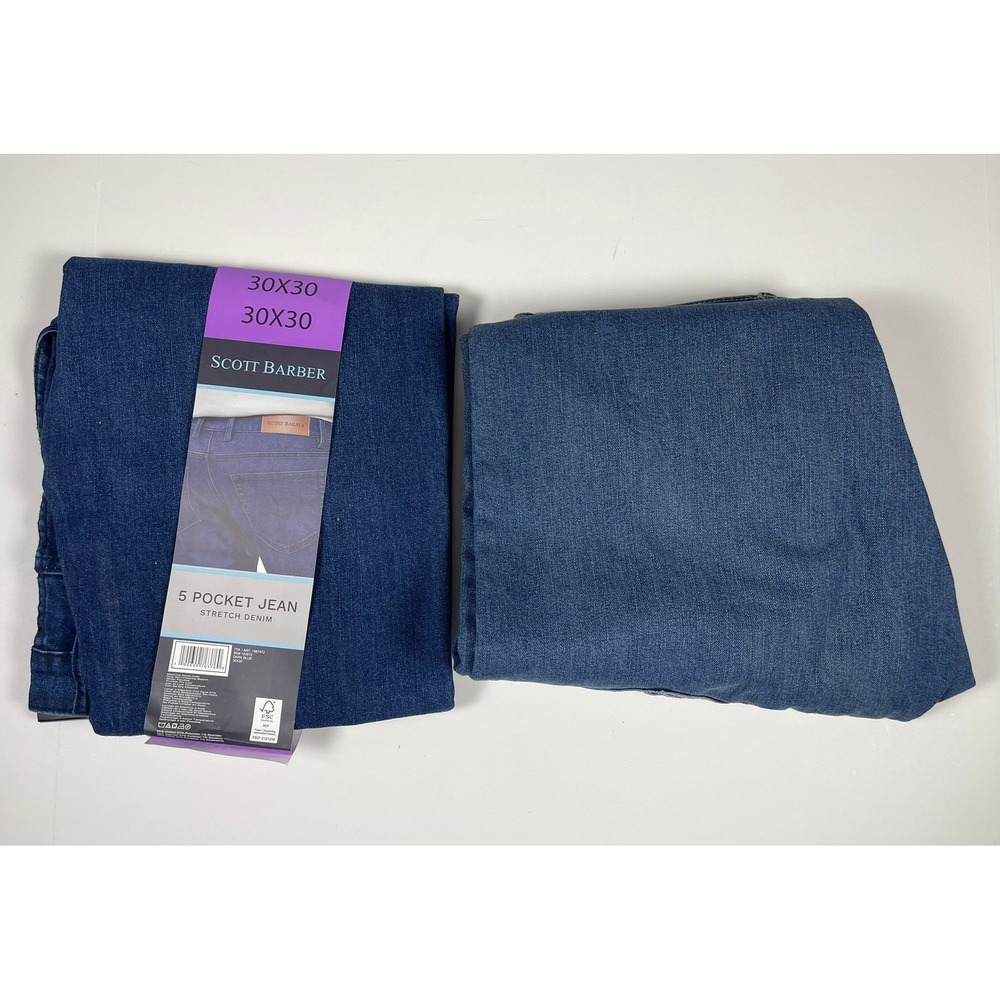 2 Pair Scott Barber Men 5 Pocket Jeans Dark Blue Stretch Denim 30X30 NEW - Picture 7 of 8